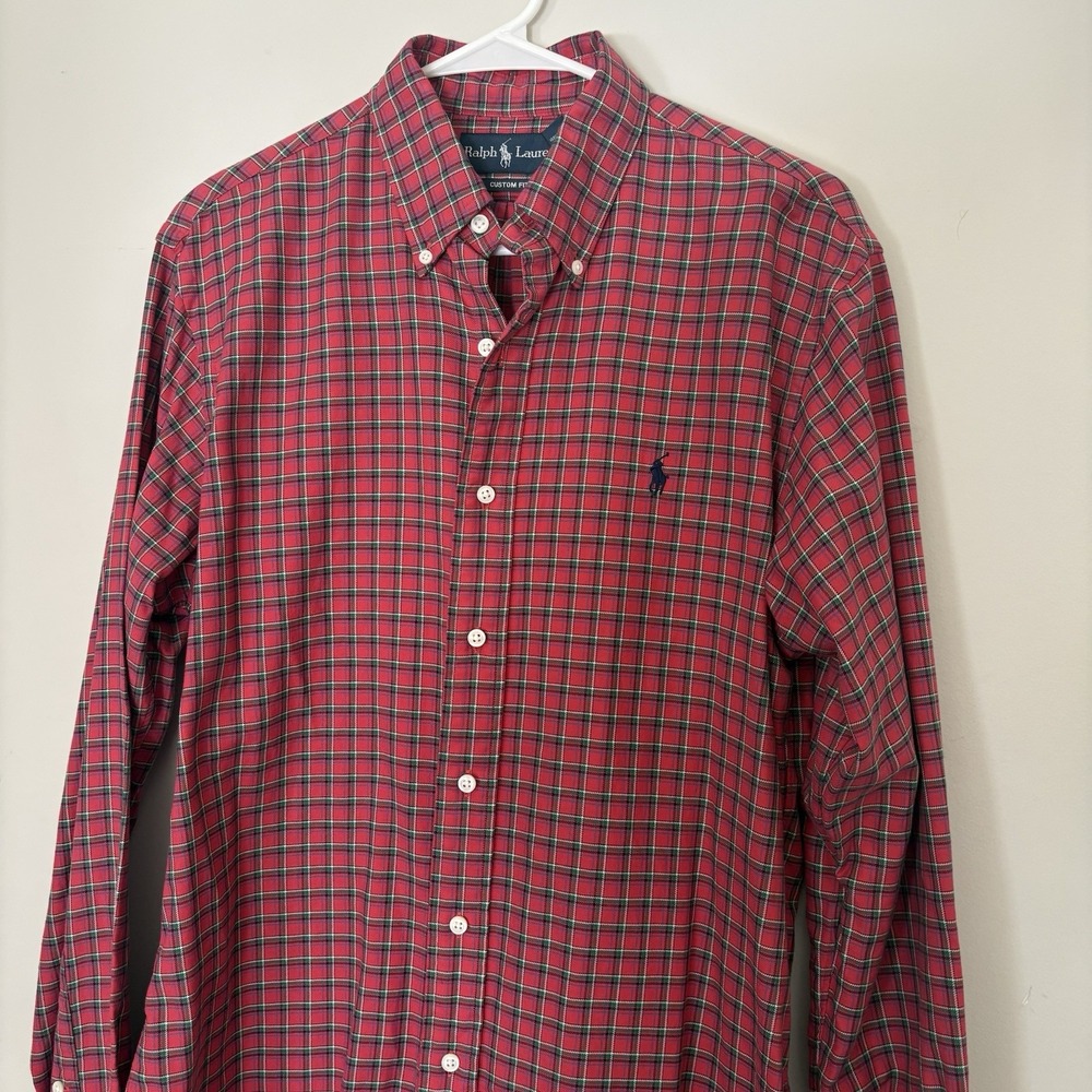 Ralph Lauren Shirt Mens Medium Red Black Plaid Button Down Long Sleeve CustomFit